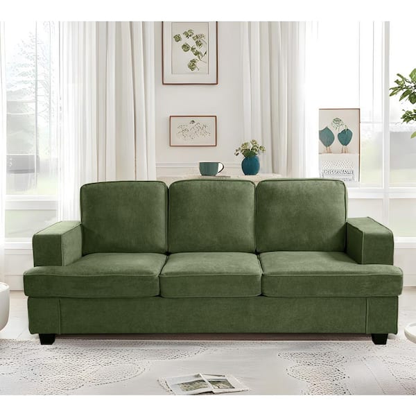 US Pride Furniture Beauti 84 in. Wide Square Arm Velvet Modern Rectangle Sofa in. Green