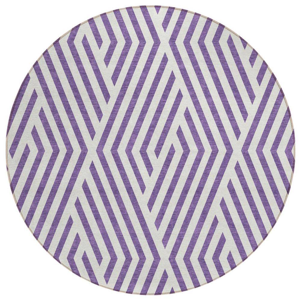 Purple and White 8 ft. Round Woven Geometric Round Indoor/Outdoor Area Rug price history on PriceWatchPro