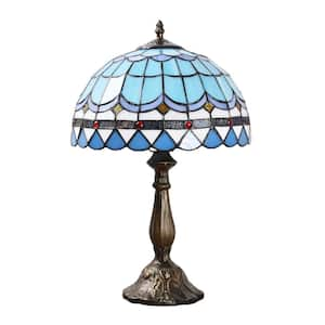 Decorative 18.1 in. Multi-Colored Tiffany-Style Table Lamp Bronze Finish Classic Bedside Lamp