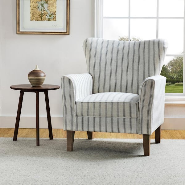 JAYDEN CREATION Rupert Transitional Grey Polyester Armchair with Flared Arms and Wingback