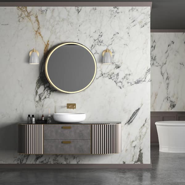 Biba 5.25 in. 1-Light Brushed Gold Modern Wall Sconce with Grey Sky Metal Shade