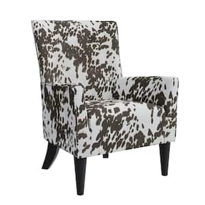 Shelter High Back Wingback Chair in Velvet Brown Cow Print