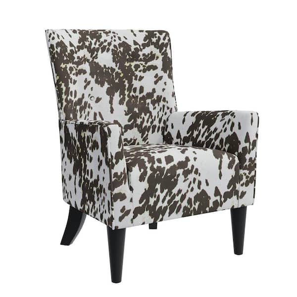 Handy Living Shelter High Back Wingback Chair in Velvet Brown Cow Print