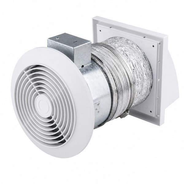 1-Piece Bathroom Accessory Set in White, 6 in. Through Wall Exhaust Fan, 80 CFM 4.0 Sones, Retractable Duct