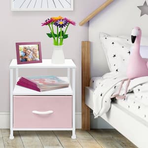 1-Drawer Pink Nightstand 18.37 in. H x 15.75 in. W x 15.75 in. D