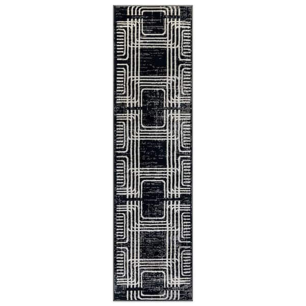 Bohemian Lines Area Rug Black 2 ft. 3 in. x 8 ft. Runner Rug