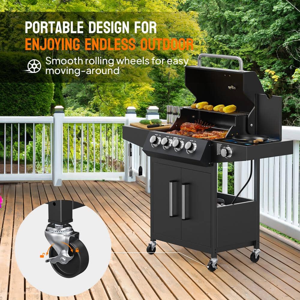 Stainless Steel 4-Burner Propane Gas Grill with Side Burner