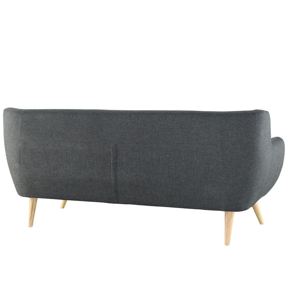 Elegance Gray Tufted Fabric Sofa with Solid Wood Track Arms, 74"