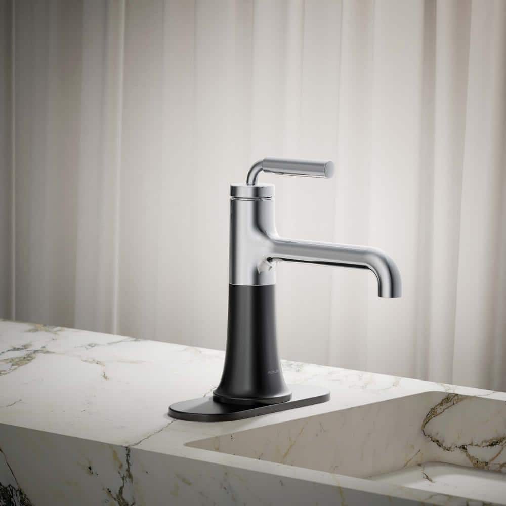 Tone Midcentury Modern Single-Handle Chrome & Matte Black Bathroom Faucet