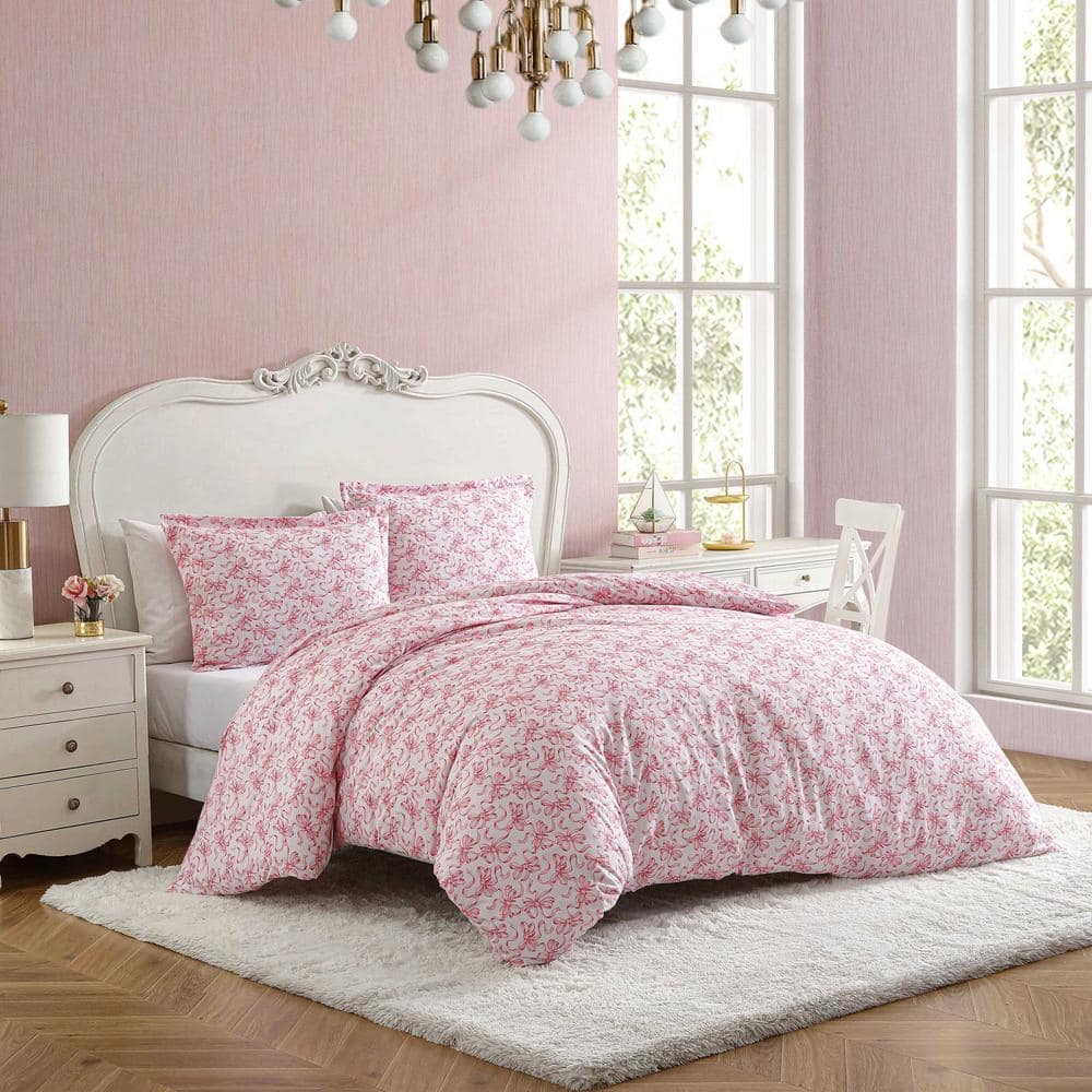 King Pink Polyester Ballet Bows Duvet Cover Set