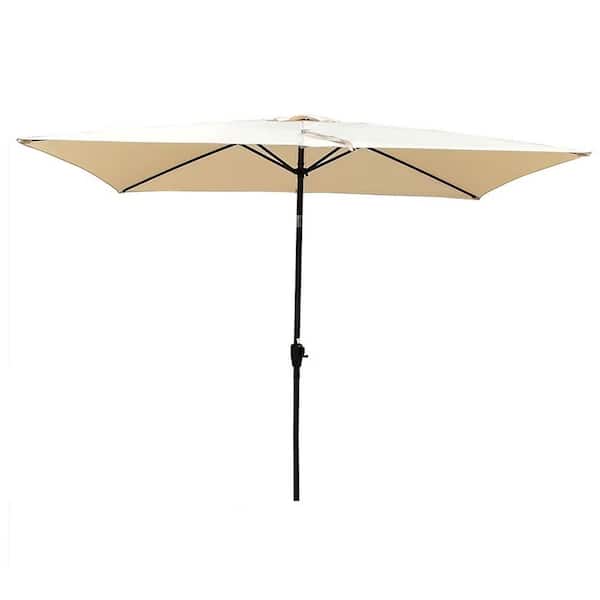 6 x 9 ft. Steel Pole Patio Umbrella with Crank and Push Button Tilt without Flap in Tan