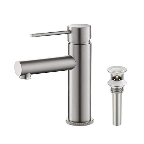 Single Hole Blaze-T Single Handle Bathroom Vessel Sink Faucet with Pop Up Drain in Brushed Nickel