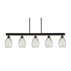 Albany 60-Watt 5-Light Espresso Linear Pendant Light with Natural Fusion Glass Shades and No Bulbs Included