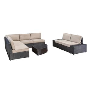9-Piece Faux Rattan Patio Sectional Seating Set with White Cushions