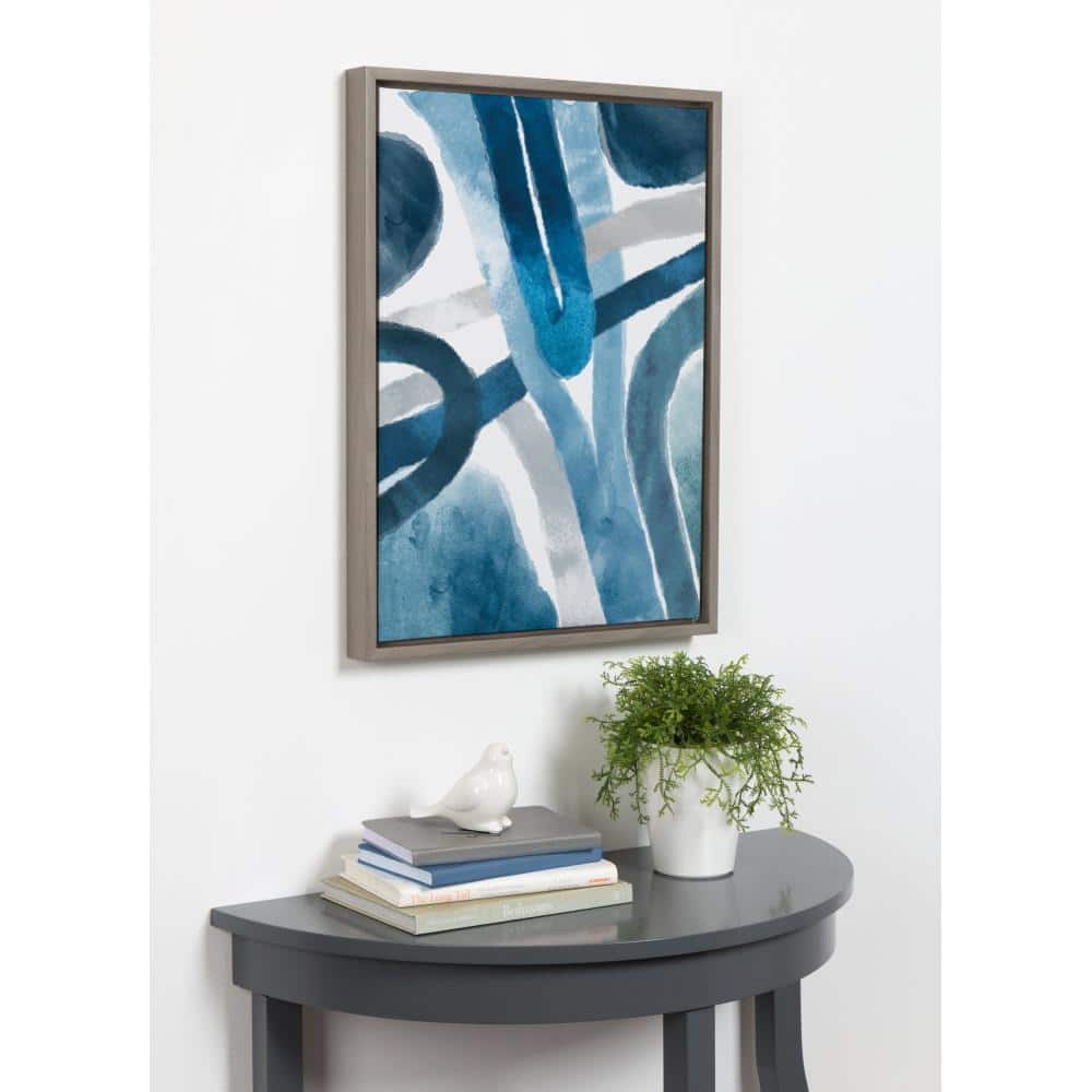 Abstract Blue and Gray Watercolor Canvas Wall Art with Gray Frame