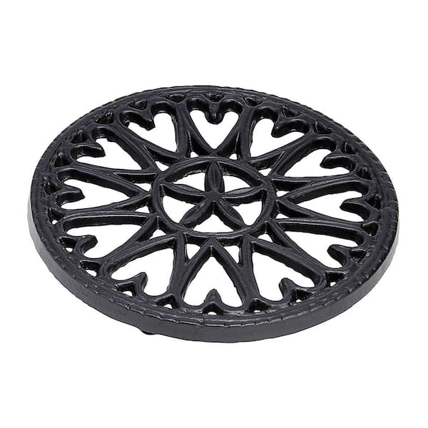 Enameled Sunburst Round Trivet for Stoves, 7 Inch Diameter, Blue and Black