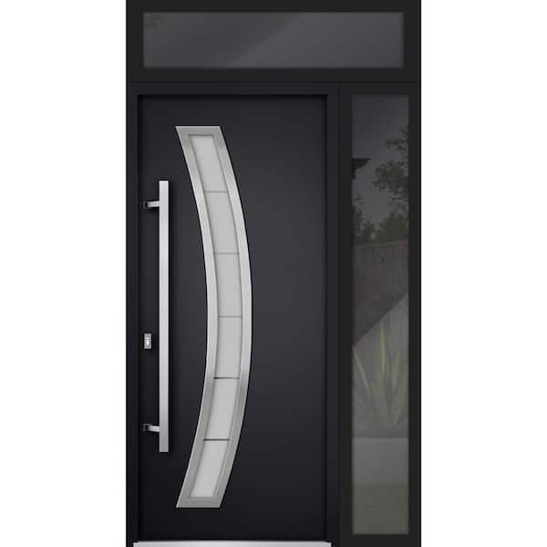 VDOMDOORS 48 in. x 96 in. Right-hand/Inswing Frosted Glass Black Enamel Steel Prehung Front Door with Hardware
