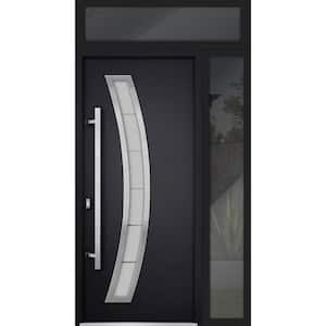 50 in. x 96 in. Right-hand/Inswing Frosted Glass Black Enamel Steel Prehung Front Door with Hardware