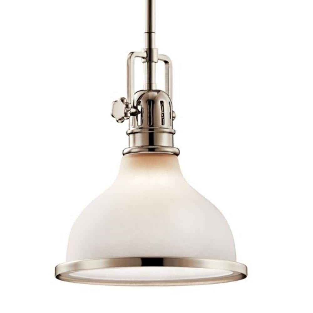 Polished Nickel 10.25" Mini Pendant with White Glass Shade