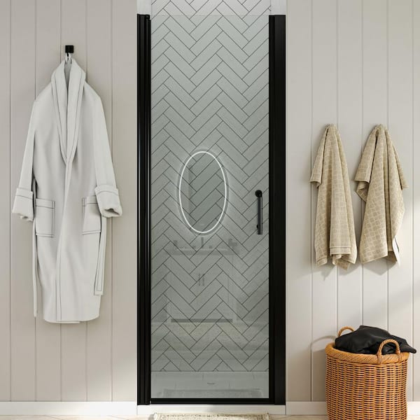 waterpar 32 to 33-1/4 in. W x 72 in. H Pivot Swing Frameless Shower Door in Black with Clear Glass