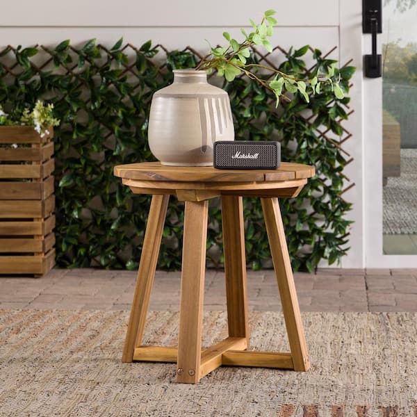 Walker Edison Furniture Company Natural Round Wood Modern Outdoor Box-Leg Side Table
