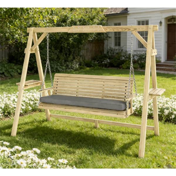 3-Person Chic Wood Outdoor Patio Swings Chair Conversation