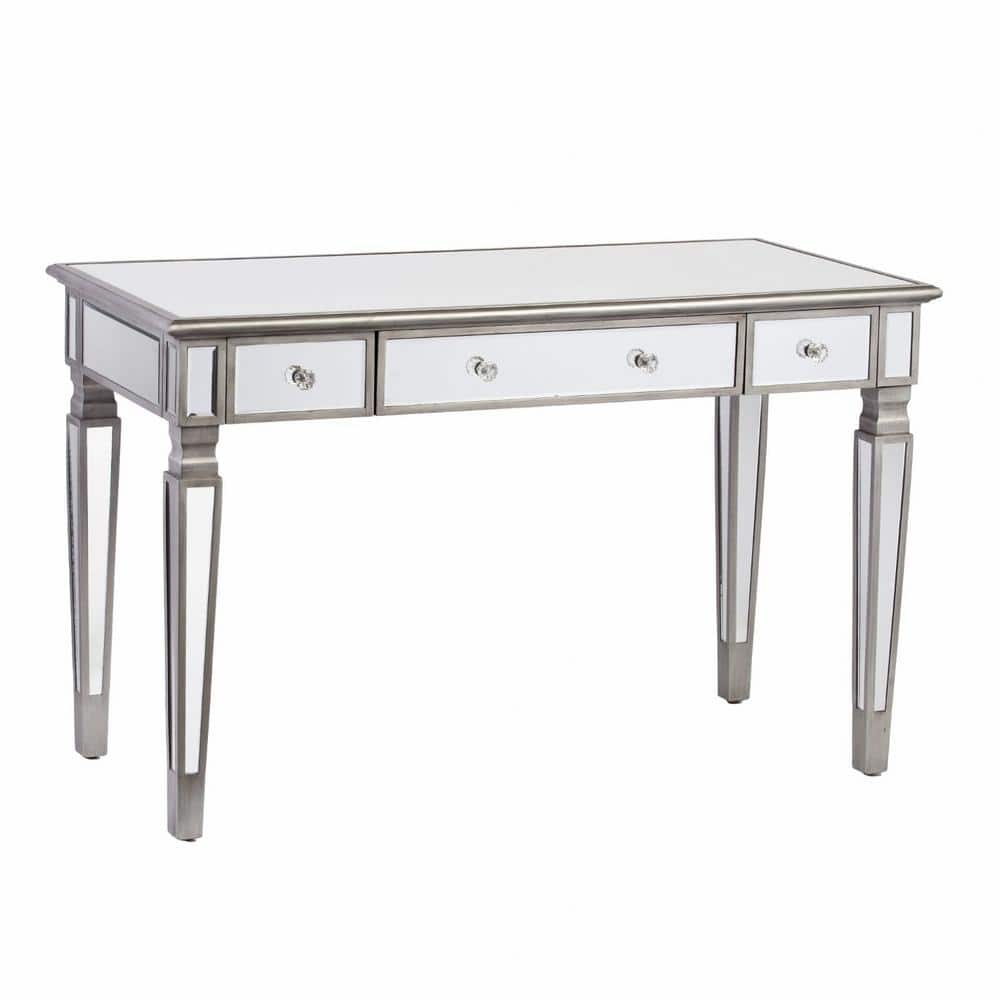 HomeRoots Amelia 48 in. Rectangular Silver Wood 2Drawer Desk with
