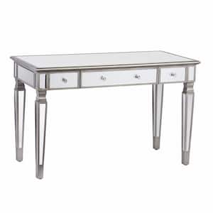 Amelia 48 in. Rectangular Silver Wood 2-Drawer Desk with Mirrored, Drawers, Keyboard Tray