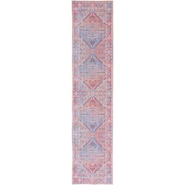 Serapi Rust/Blue 2 ft. x 9 ft. Machine Washable Floral Runner Rug