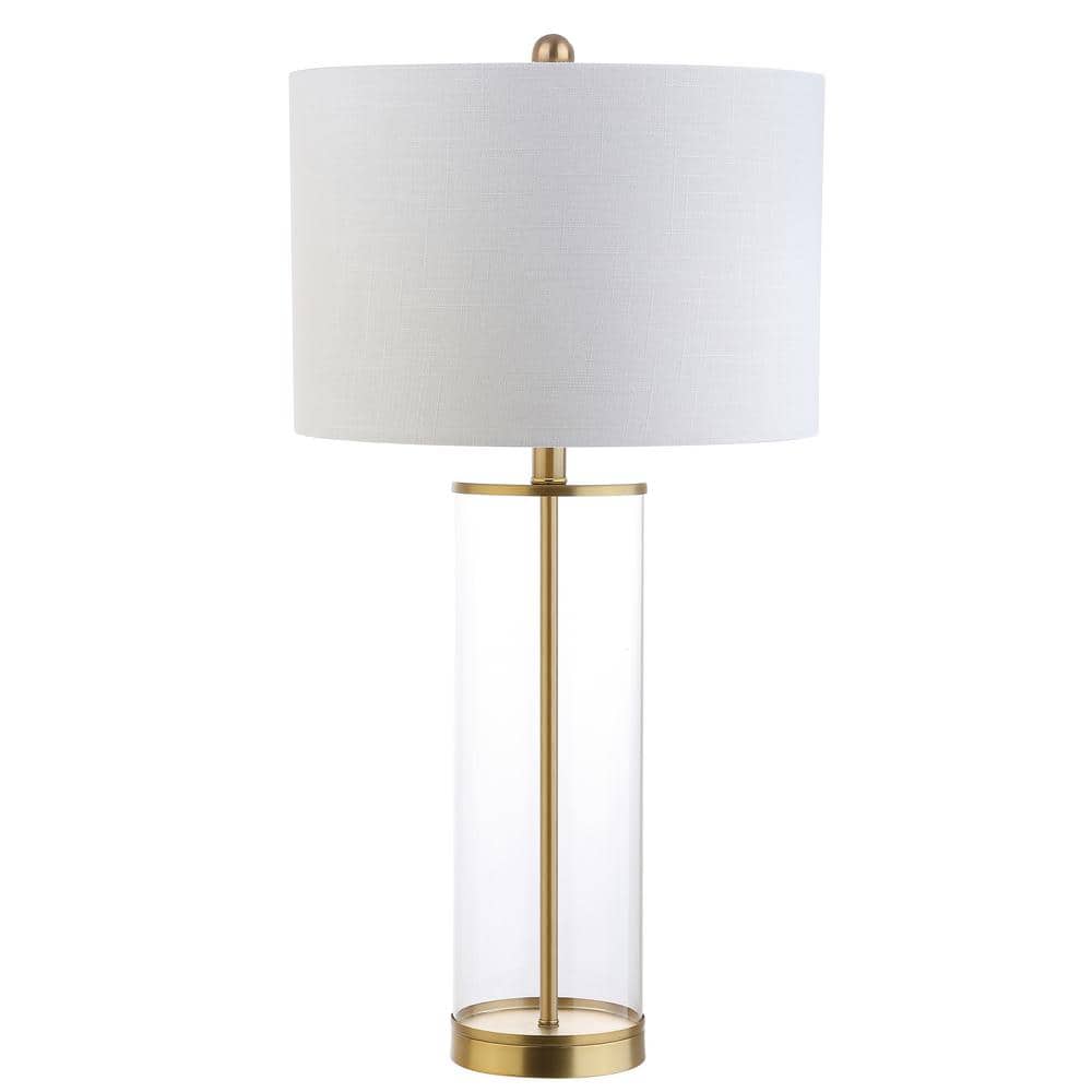 Collins 29" Clear Glass and Brass Table Lamp with White Drum Shade