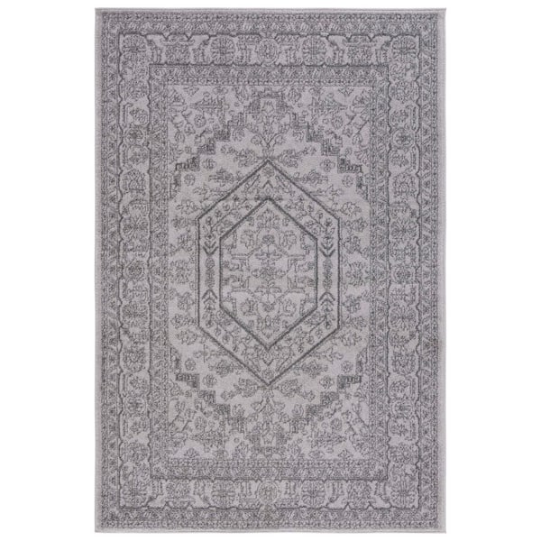 Adirondack Light Gray/Dark Gray 6 ft. x 9 ft. Border Medallion Area Rug