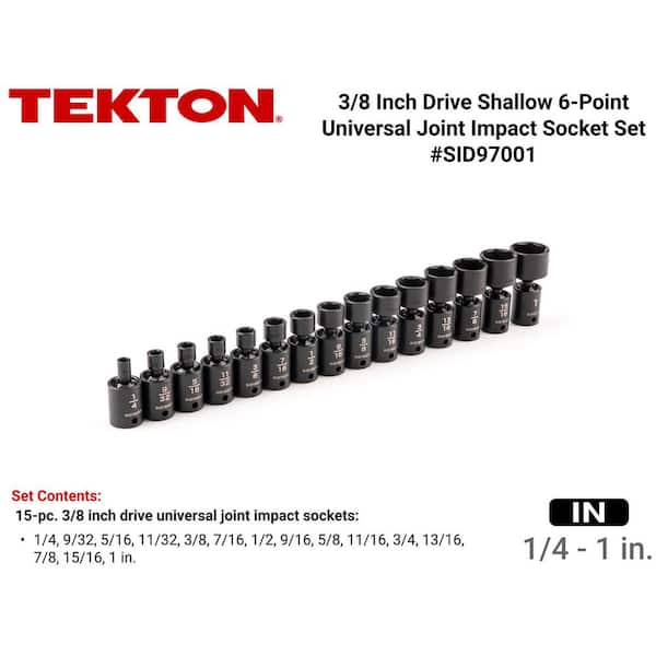 3/8 in. Drive 6-Point Universal Joint Impact Socket Set, 15-Piece (1/4-1 in. )