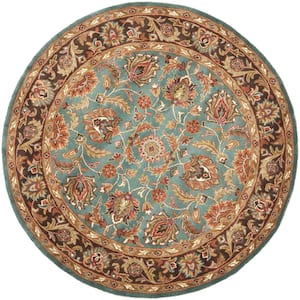 Heritage Blue/Brown 4 ft. x 4 ft. Round Border Area Rug