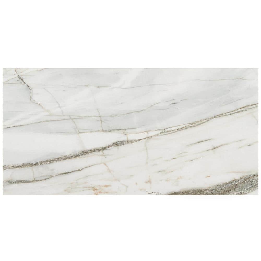 Enigma 24" Rectangular Matte White Porcelain Marble Look Tile