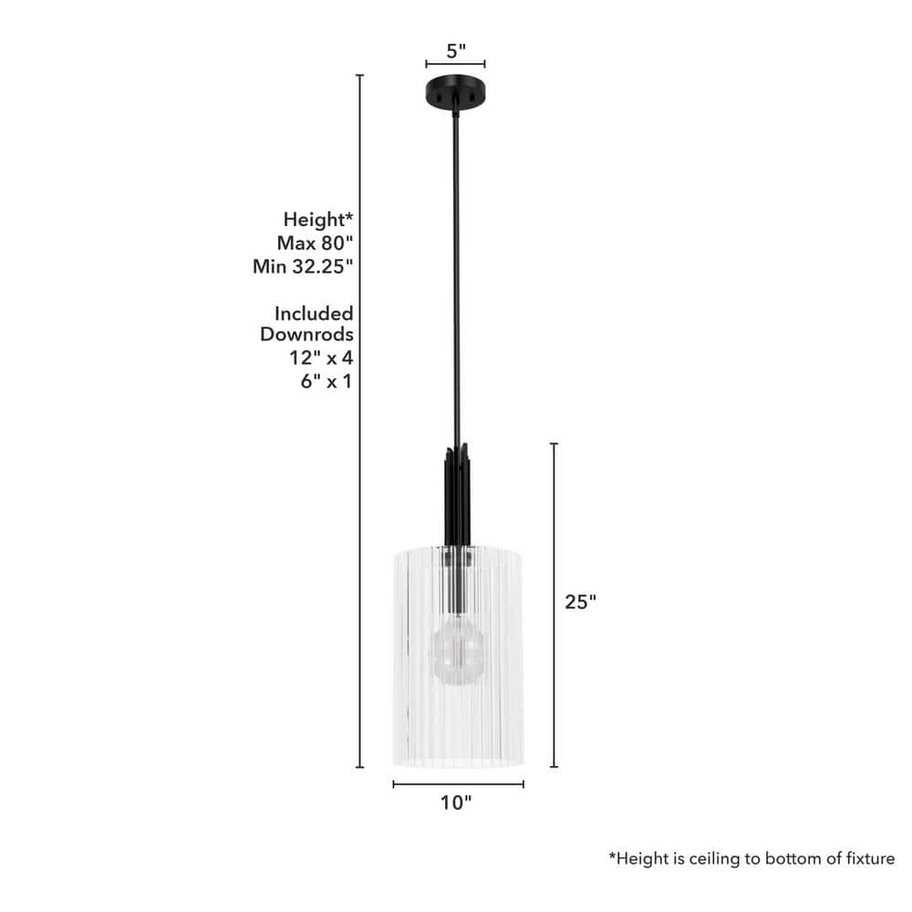 Matte Black Cylinder Pendant Light with Clear Fluted Glass Shade
