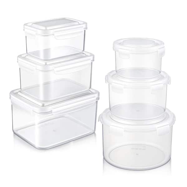 Stackable Plastic Food Storage Container with Lids (6 Pack), Clear Airtight Pantry Canister for Kitchen Organization