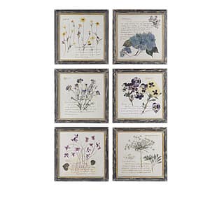 Floral in. Square Wood Framed Nature Wall Art Print Designs 9.75 in. x 9.75 in. (Set of 6)