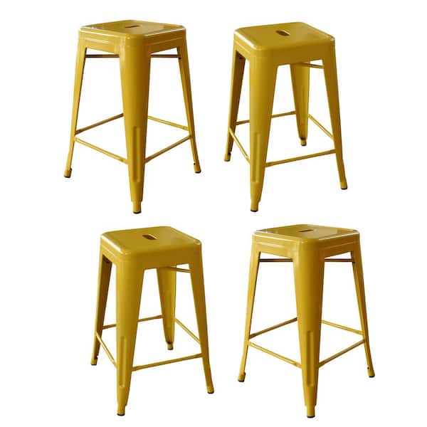 AmeriHome 24 in. Golden Yellow Metal, Backless, Stackable Bar Stool (Set of 4)