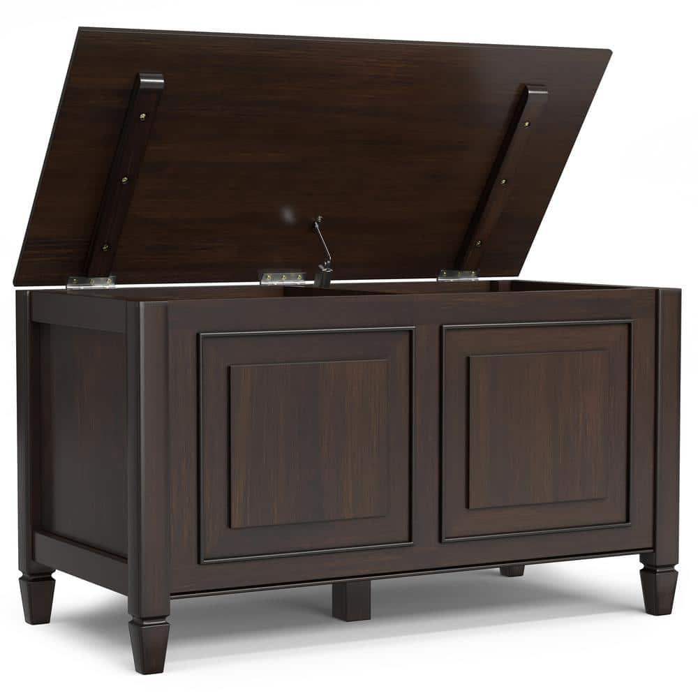 Chestnut Brown Solid Wood Storage Bench Trunk with Safety Hinges