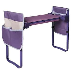 Metal Garden Stool, Garden Kneeler and Seat Folding Kneeling Bench Stool with Tool Pouches Soft EVA Foam, Purple