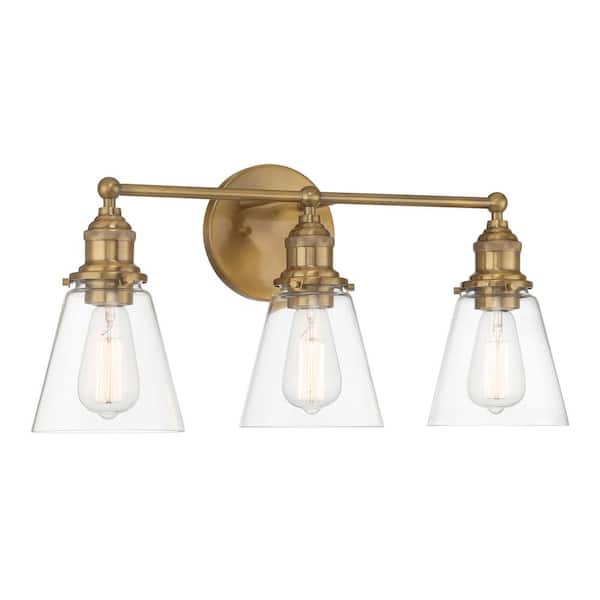 Barwell 24 in. 3-Light Oxidized Aged Brass Vanity Light with Clear Glass Shades