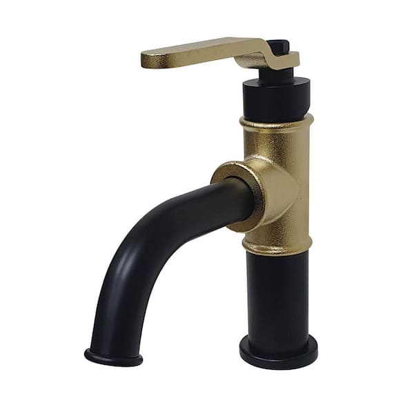 Kingston Brass Whitaker Single-Handle Single Hole Bathroom Faucet with Push Pop-Up in Matte Black/Polished Brass