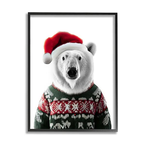 Stupell Industries Bear in Holiday Sweater by Annalisa Latella 1 Piece Framed Graphic Print Animal Poster Art Print 20 in. x 16 in.