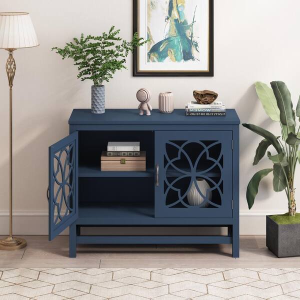 Kitchen Buffet Storage Cabinet, Adjustable Shelf Wood Console Table, 2  Doors Small Hallway Entry Table, 39 Blue Accent Cabinets for Living Room