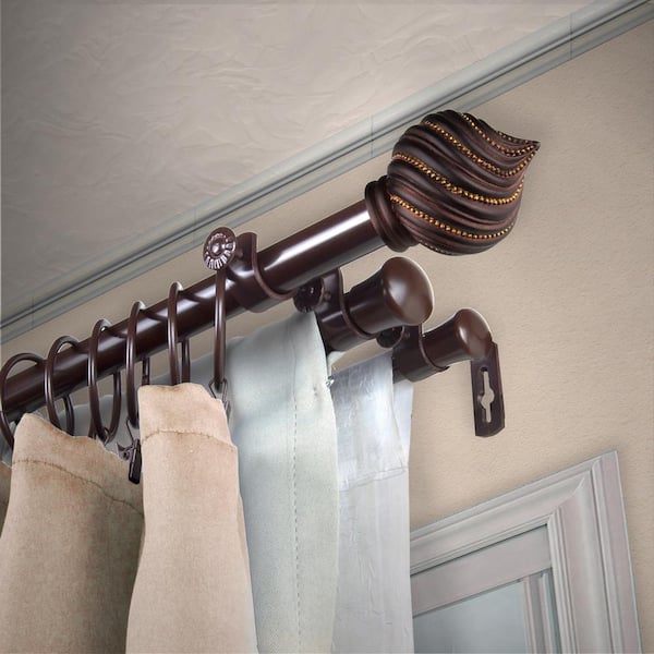 EMOH 13/16" Dia Adjustable 48" to 84" Triple Curtain Rod in Cocoa with Emilio Finials
