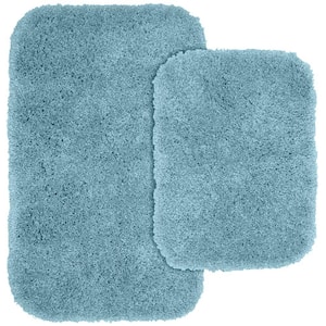 Serendipity Basin Blue 21 in. x 34 in. Washable Bathroom 2-Piece Rug Set