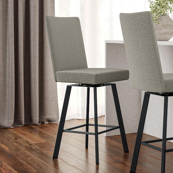 Amisco Elmira 26 in. Light Beige and Grey Boucle Polyester / Black Metal Swivel Counter Stool