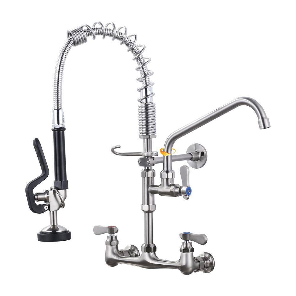 21 in Wall mounted faucet Triple Handle Pull Down Sprayer 360 Degree Spout Swivel Kitchen Faucet in Brushed Nickel price history on PriceWatchPro