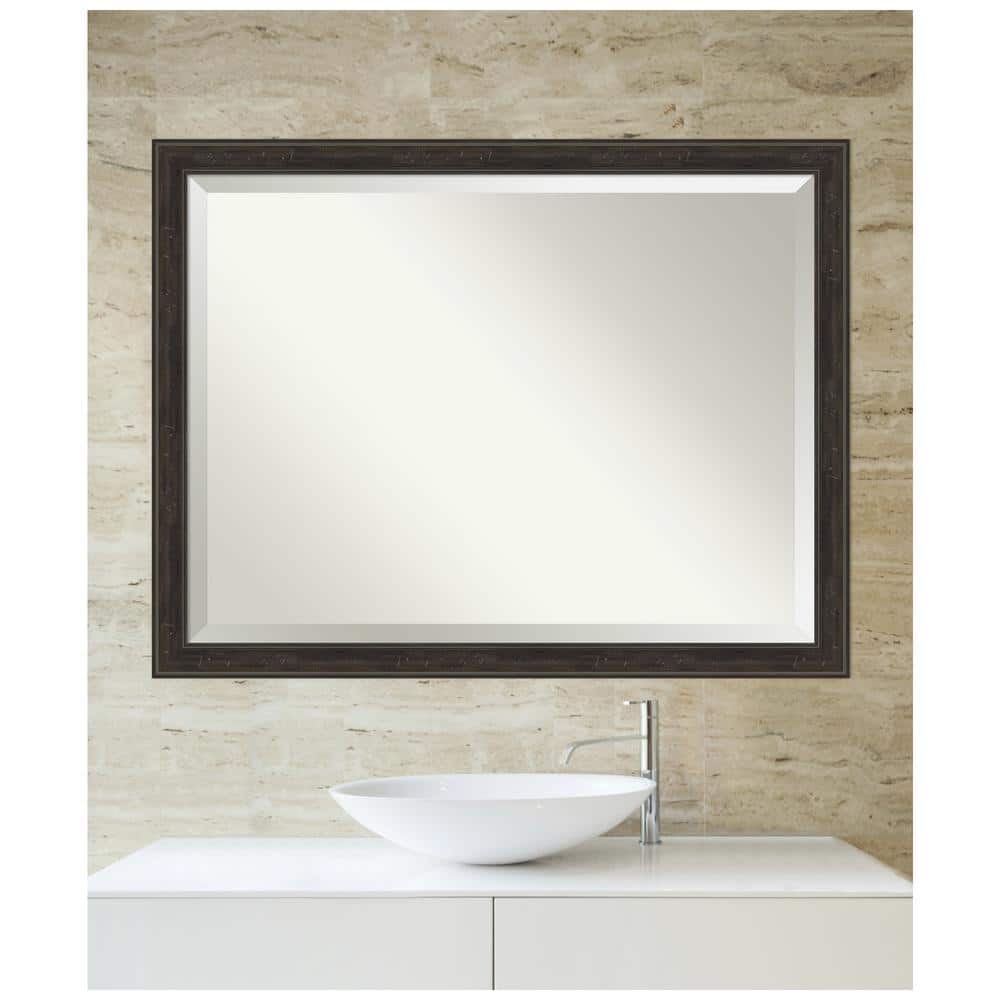 Graywash Brown Rectangular Beveled Bathroom Vanity Mirror