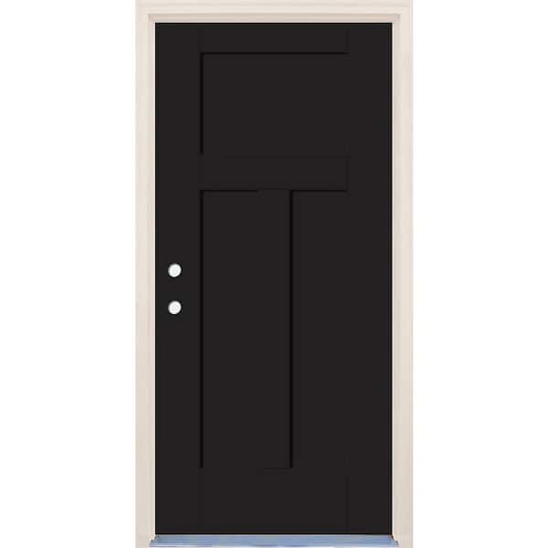 Builders Choice 36 in. x 80 in. 3-Panel Craftsman Right-Hand Onyx Fiberglass Prehung Front Door w/6-9/16 in. Frame and Nickel Hinges